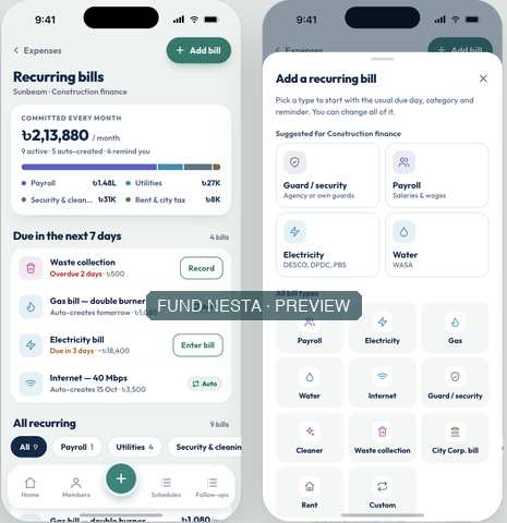 Recurring bill overview and bill setup sample